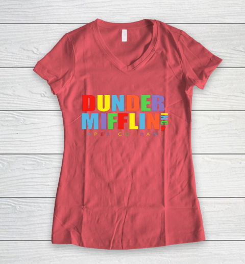 The Office Dunder Mifflin Rainbow Letters Women's V-Neck T-Shirt 4