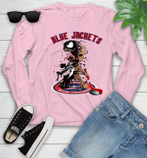 NHL Columbus Blue Jackets Hockey Venom Groot Guardians Of The Galaxy Youth Long Sleeve 10
