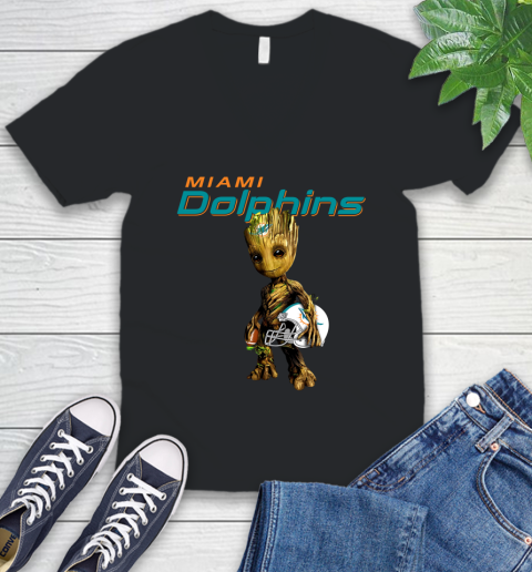 Miami Dolphins NFL Football Groot Marvel Guardians Of The Galaxy V-Neck T-Shirt 2