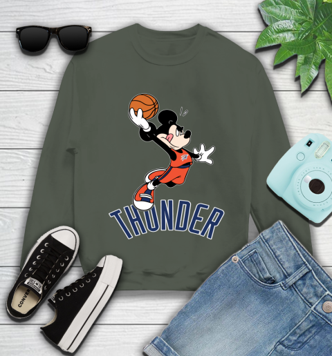 NBA Basketball Oklahoma City Thunder Cheerful Mickey Mouse Shirt Youth Sweatshirt 9