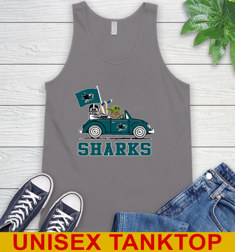 NHL Hockey San Jose Sharks Darth Vader Baby Yoda Driving Star Wars Shirt Tank Top 7
