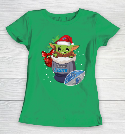 Detroit Lions Christmas Baby Yoda Star Wars Funny Happy NFL Women's T-Shirt