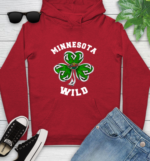 NHL Minnesota Wild Three Leaf Clover St Patrick's Day Hockey Sports Youth Hoodie 12