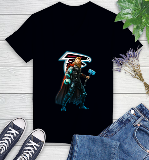 NFL Thor Avengers Endgame Football Atlanta Falcons Women's V-Neck T-Shirt 2