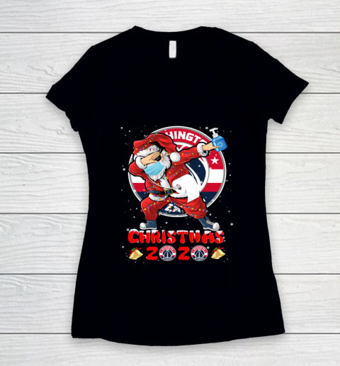Washington Wizards Funny Santa Claus Dabbing Christmas 2020 NBA Women's V-Neck T-Shirt