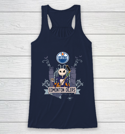 NHL Edmonton Oilers Hockey Jack Skellington Halloween Racerback Tank 8