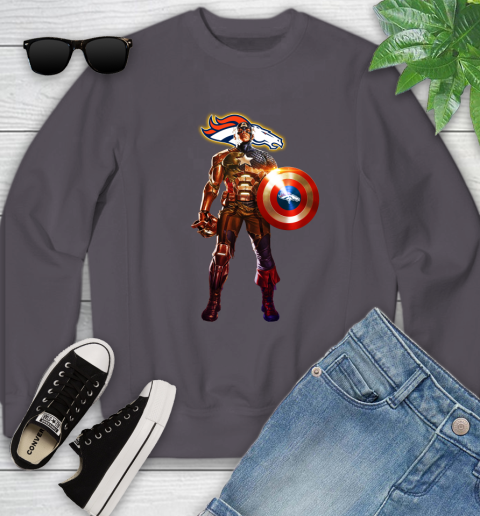 NFL Captain America Marvel Avengers Endgame Football Sports Denver Broncos Youth Sweatshirt 6
