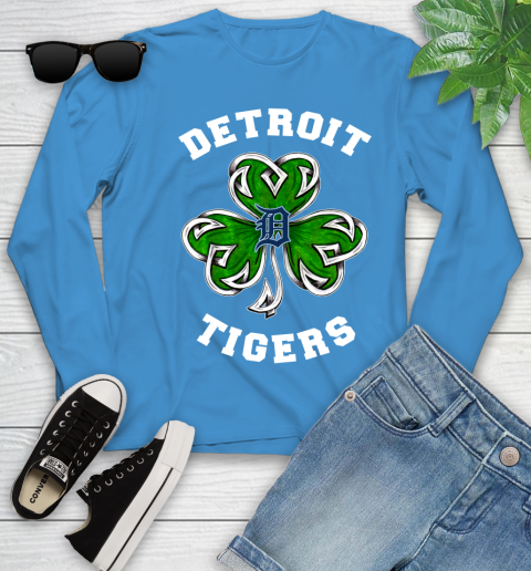 MLB Detroit Tigers Three Leaf Clover St Patrick's Day Baseball Sports Youth Long Sleeve 8