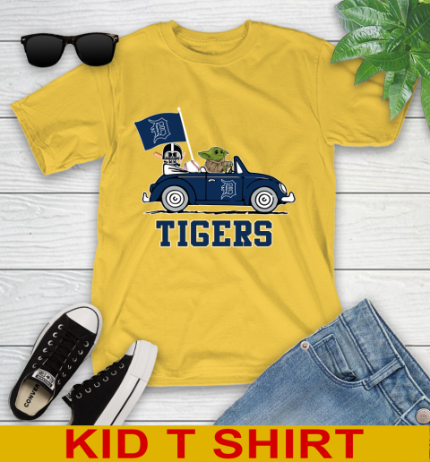MLB Baseball Detroit Tigers Darth Vader Baby Yoda Driving Star Wars Shirt Youth T-Shirt 8