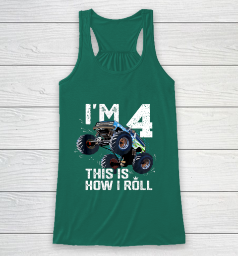 Kids I'm 4 This is How I Roll Monster Truck 4th Birthday Boy Gift 4 Year Old Racerback Tank 13