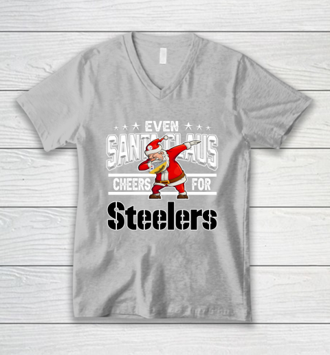 Pittsburgh Steelers Even Santa Claus Cheers For Christmas NFL V-Neck T-Shirt 3
