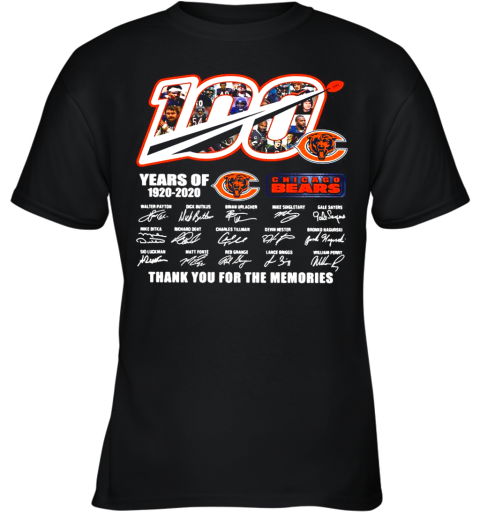 100 Years Of 1920 2020 Chicago Bears Thank You For The Memories Signatures Youth T-Shirt