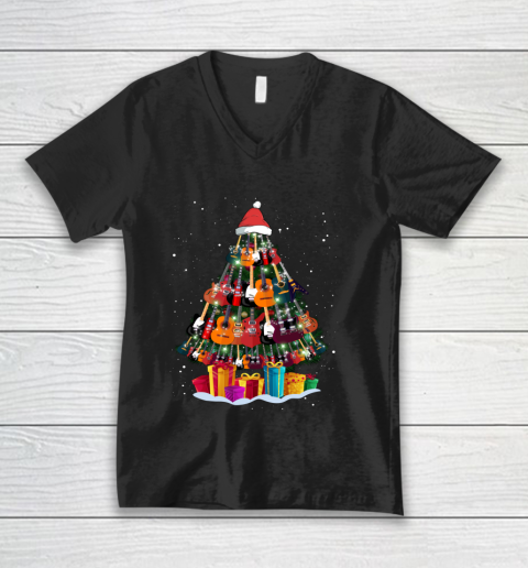 Guitar Christmas Tree Shirt Funny Xmas Gifts Guitar Players V-Neck T-Shirt