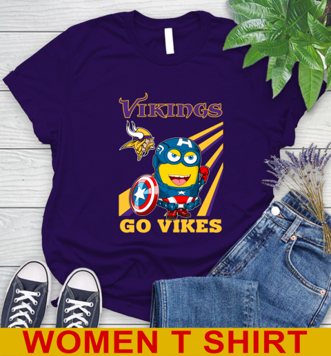 NFL Football Minnesota Vikings Captain America Marvel Avengers Minion Shirt Women's T-Shirt 4