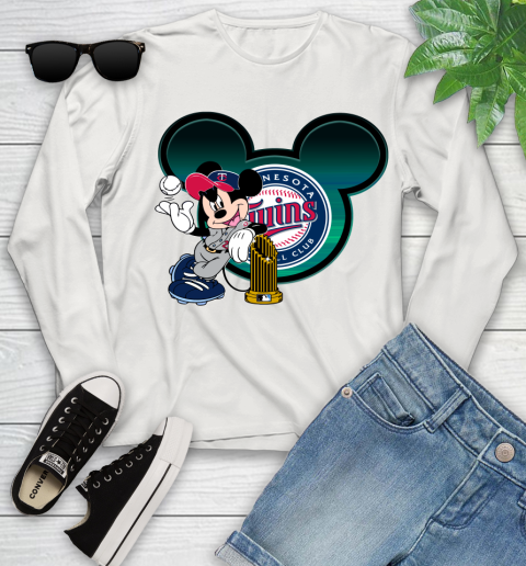 MLB Minnesota Twins The Commissioner's Trophy Mickey Mouse Disney Youth Long Sleeve 12