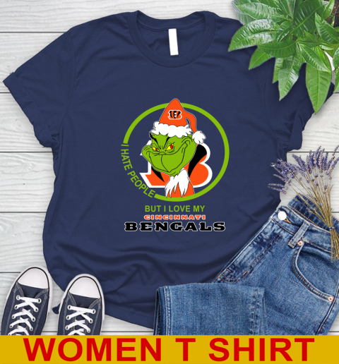 Cincinnati Bengals NFL Christmas Grinch I Hate People But I Love My Favorite Football Team Women's T-Shirt 12
