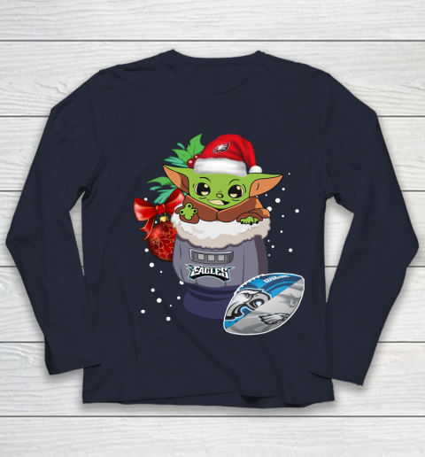 Philadelphia Eagles Christmas Baby Yoda Star Wars Funny Happy NFL Youth Long Sleeve 3