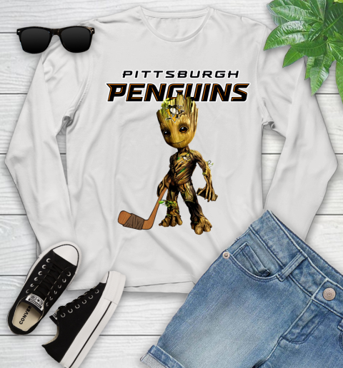 Pittsburgh Penguins NHL Hockey Groot Marvel Guardians Of The Galaxy Youth Long Sleeve