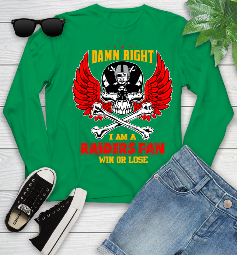 NFL Damn Right I Am A Oakland Raiders Win Or Lose Skull Football Sports Youth Long Sleeve 7