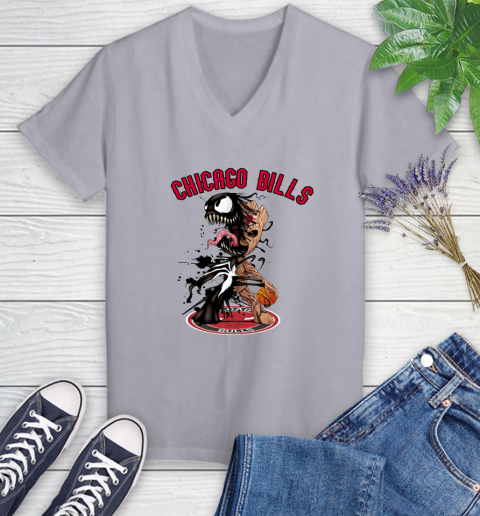 NBA Chicago Bulls Basketball Venom Groot Guardians Of The Galaxy Women's V-Neck T-Shirt 4
