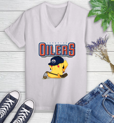 NHL Pikachu Hockey Sports Edmonton Oilers Women's V-Neck T-Shirt