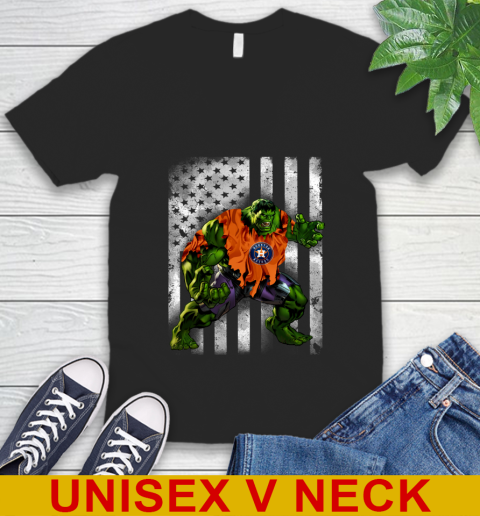 Houston Astros Hulk Marvel Avengers MLB Baseball American Flag V-Neck T-Shirt