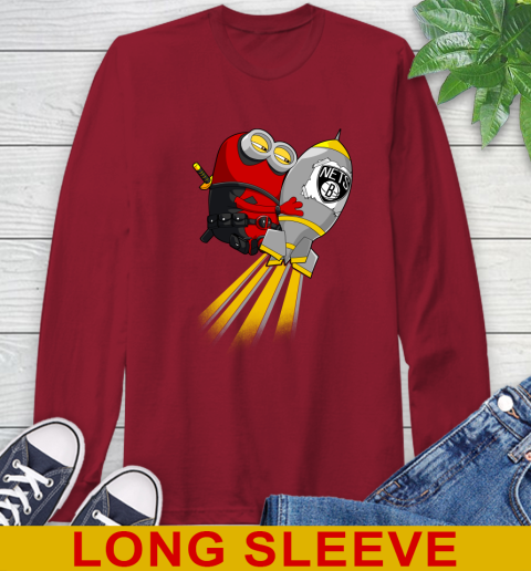 NBA Basketball Brooklyn Nets Deadpool Minion Marvel Shirt Long Sleeve T-Shirt 9