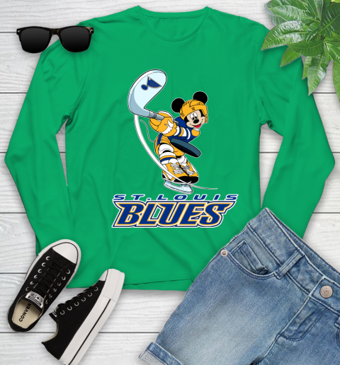 NHL Hockey St.Louis Blues Cheerful Mickey Mouse Shirt Youth Long Sleeve 6