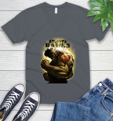 Atlanta Hawks NBA Basketball Hulk Marvel Avengers Sports V-Neck T-Shirt 4