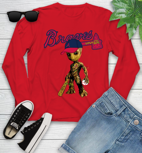 MLB Atlanta Braves Groot Guardians Of The Galaxy Baseball Youth Long Sleeve 11