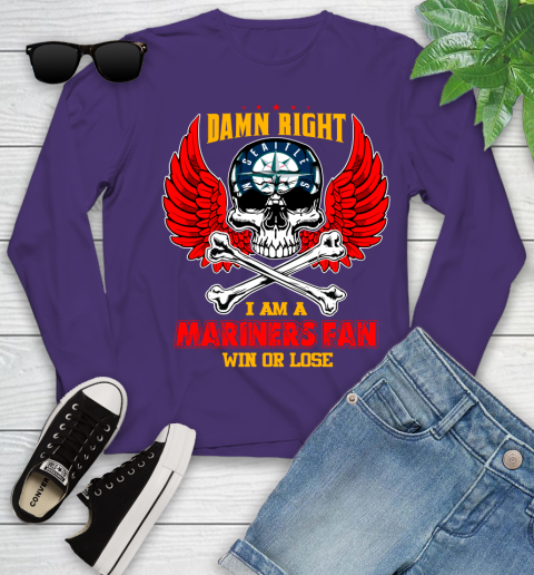MLB Damn Right I Am A Seattle Mariners Win Or Lose Skull Baseball Sports Youth Long Sleeve 4