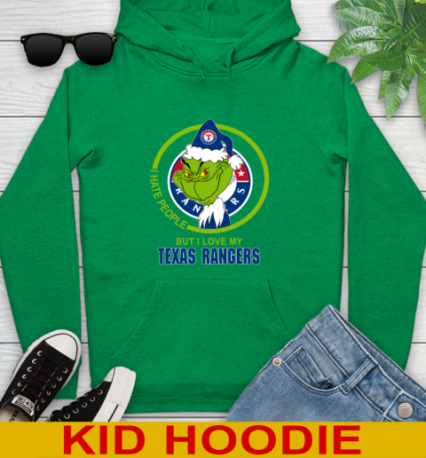 Texas Rangers MLB Christmas Grinch I Hate People But I Love My Favorite Baseball Team Youth Hoodie 8