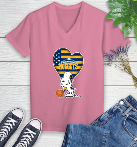 Denver Nuggets NBA Basketball The Peanuts Movie Adorable Snoopy Women's V-Neck T-Shirt 13