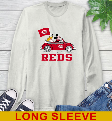 MLB Baseball Cincinnati Reds Pluto Mickey Driving Disney Shirt Long Sleeve T-Shirt 12