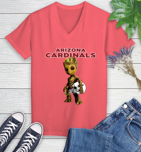 Arizona Cardinals NFL Football Groot Marvel Guardians Of The Galaxy Women's V-Neck T-Shirt 6