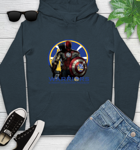 Golden State Warriors NBA Basketball Captain America Thor Spider Man Hawkeye Avengers Youth Hoodie 8