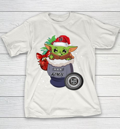 Los Angeles Kings Christmas Baby Yoda Star Wars Funny Happy NHL Youth T-Shirt 3