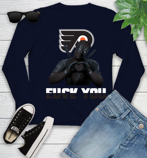NHL Philadelphia Flyers Deadpool Love You Fuck You Hockey Sports Youth Long Sleeve 2