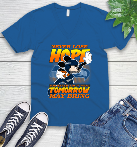 Seattle Seahawks NFL Football Mickey Disney Never Lose Hope V-Neck T-Shirt 5