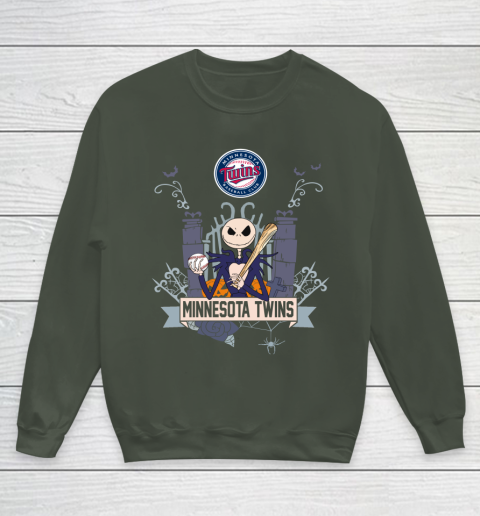 MLB Minnesota Twins Baseball Jack Skellington Halloween Youth Sweatshirt 8