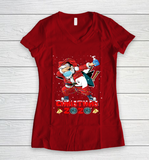 San Jose Sharks Funny Santa Claus Dabbing Christmas 2020 NHL Women's V-Neck T-Shirt 8