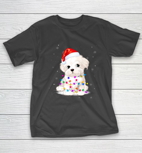 Maltese With Christmas Lights Shirt Santa Hat T-Shirt