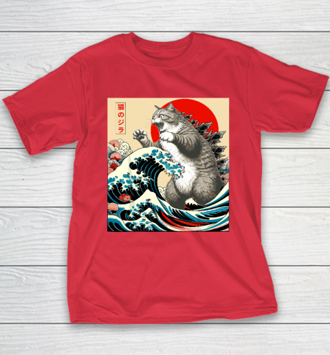 Catzilla Cat Japanese Art Funny Cat Youth T-Shirt 7