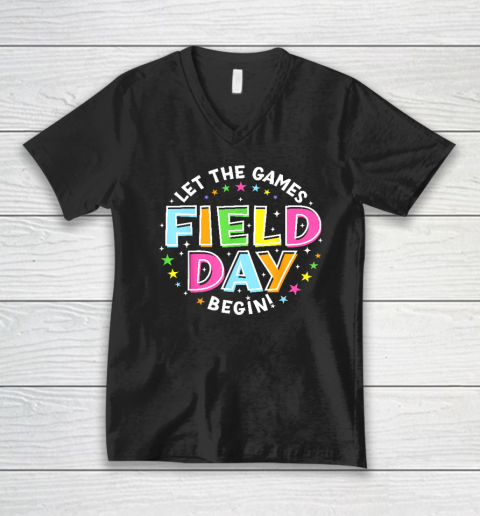 Field Day Let Games Start Begin Kids Boys Girls Teachers V-Neck T-Shirt