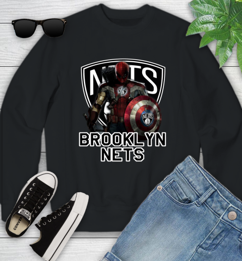 Brooklyn Nets NBA Basketball Captain America Thor Spider Man Hawkeye Avengers Youth Sweatshirt 2