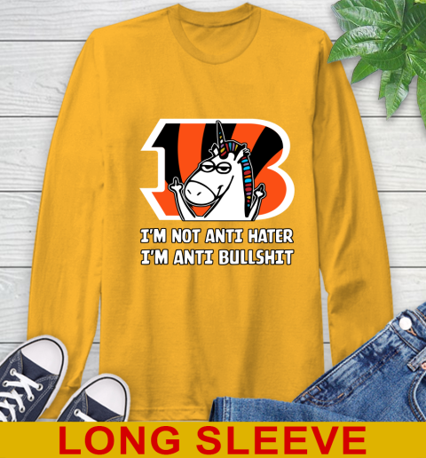 Cincinnati Bengals NFL Football Unicorn I'm Not Anti Hater I'm Anti Bullshit Long Sleeve T-Shirt 3