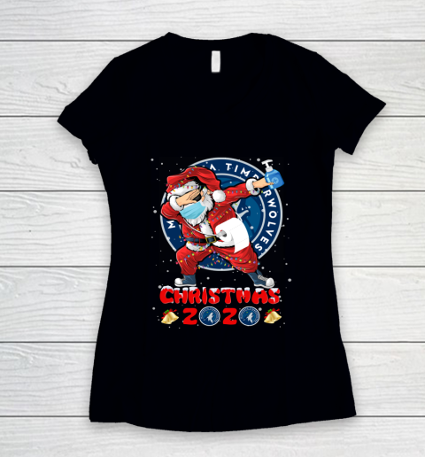 Minnesota Timberwolves Funny Santa Claus Dabbing Christmas 2020 NBA Women's V-Neck T-Shirt