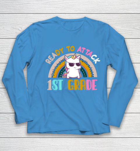 Back to school shirt Ready To Attack 1st grade Unicorn Youth Long Sleeve 13