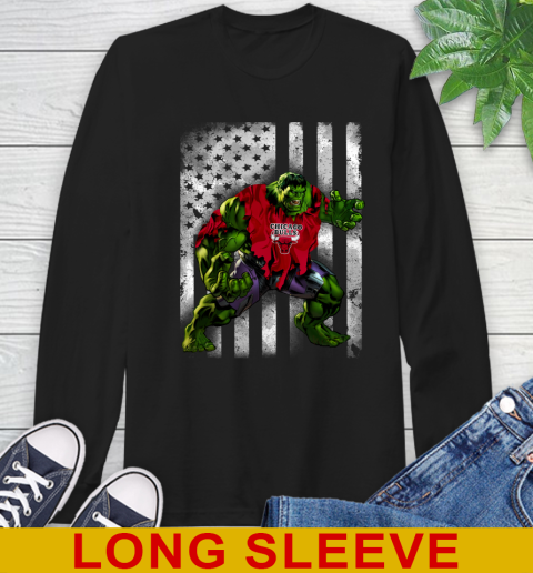 Chicago Bulls Hulk Marvel Avengers NBA Basketball American Flag Long Sleeve T-Shirt