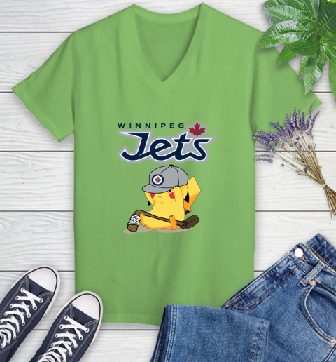 NHL Pikachu Hockey Sports Winnipeg Jets Women's V-Neck T-Shirt 11
